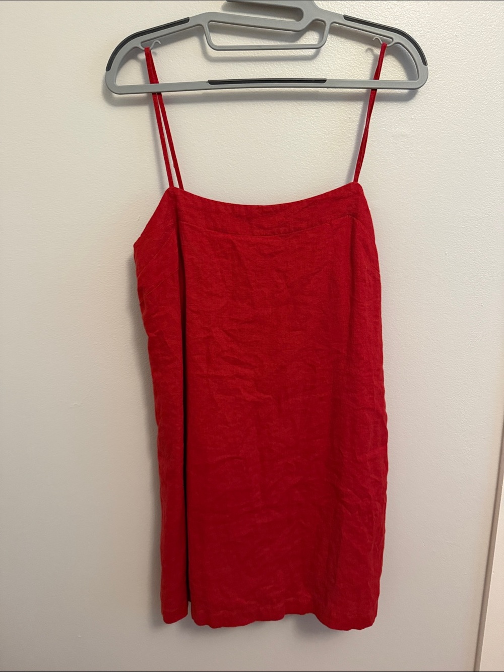 Quince Red Linen-Blend Mini Dress skort with Double Spaghetti Straps